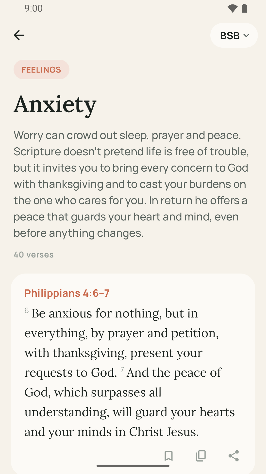 A topic: Anxiety, with its verses in full